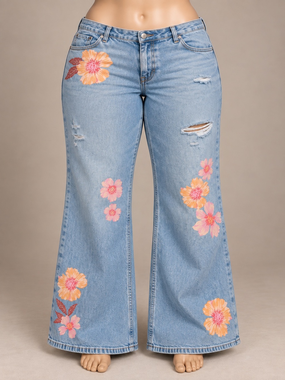 American Eagle Super Low-Rise Baggy Flare Floral Jeans Size 16